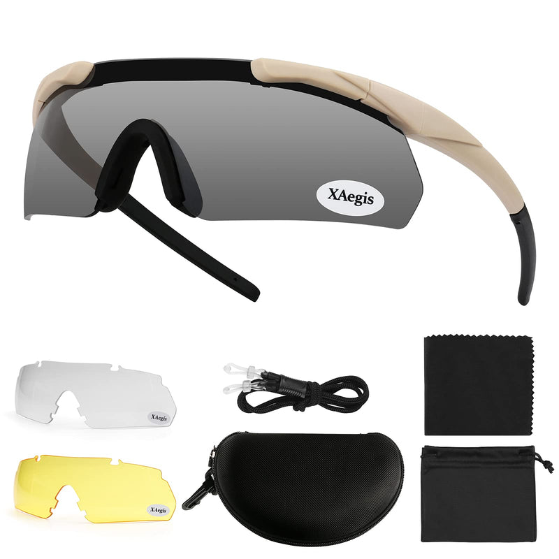 Xaegistac Tactical Shooting Glasses with 3 Interchangeable Lens High Impact Eye Protection Khaki - NewNest Australia