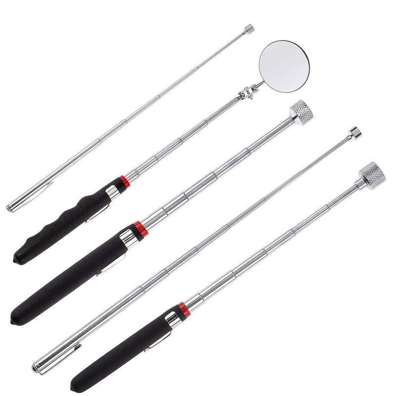 5 Pieces Magnetic Telescoping Pick-up Tool Kit with 1 lb/ 15 lb Pick-up Rod, Telescoping Handle 360 Swivel Round Inspection Mirror for Extra Viewing Pickup Dead Angle - NewNest Australia