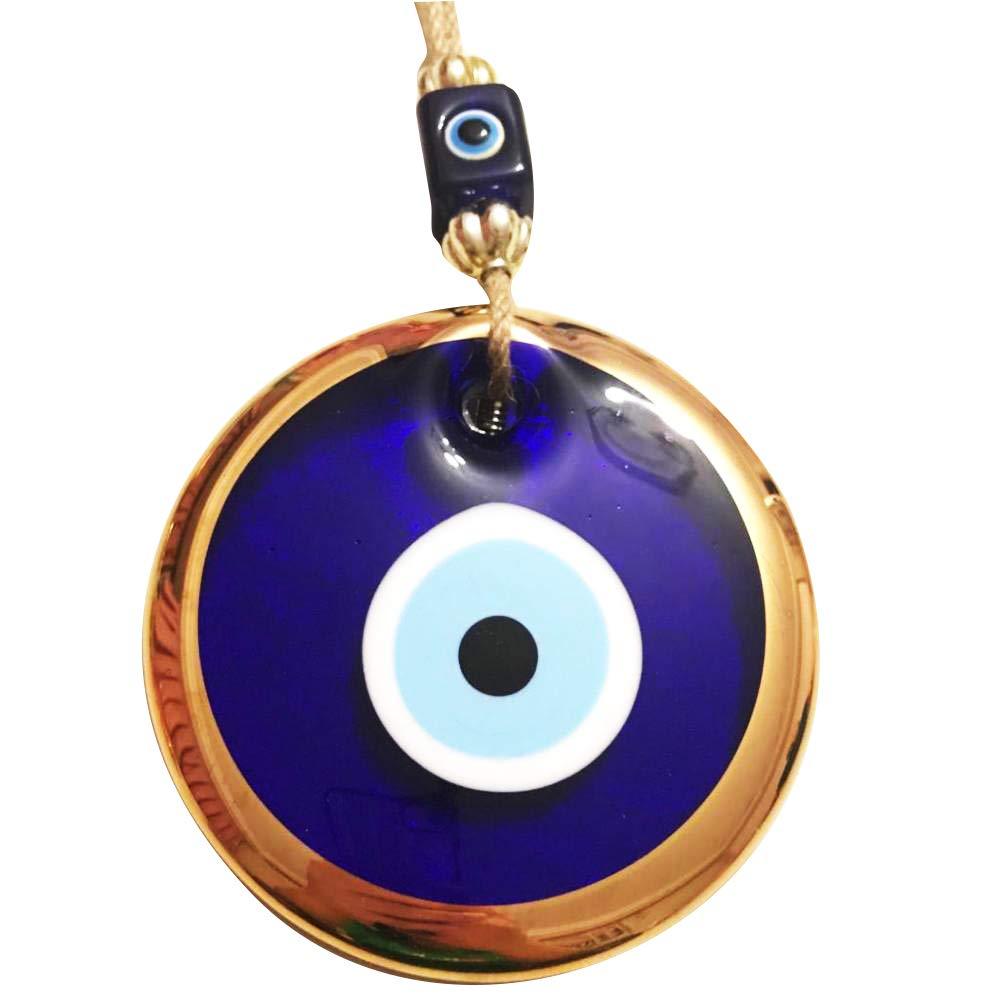 NewNest Australia - HamamTamam Big Size Golden Gilted Glass Blue Evil Eye Wall Hanging Ornament Good Luck Charm – Turkish Nazar Bead - Home Protection Charm - Wall Decor Amulet (Navy) 