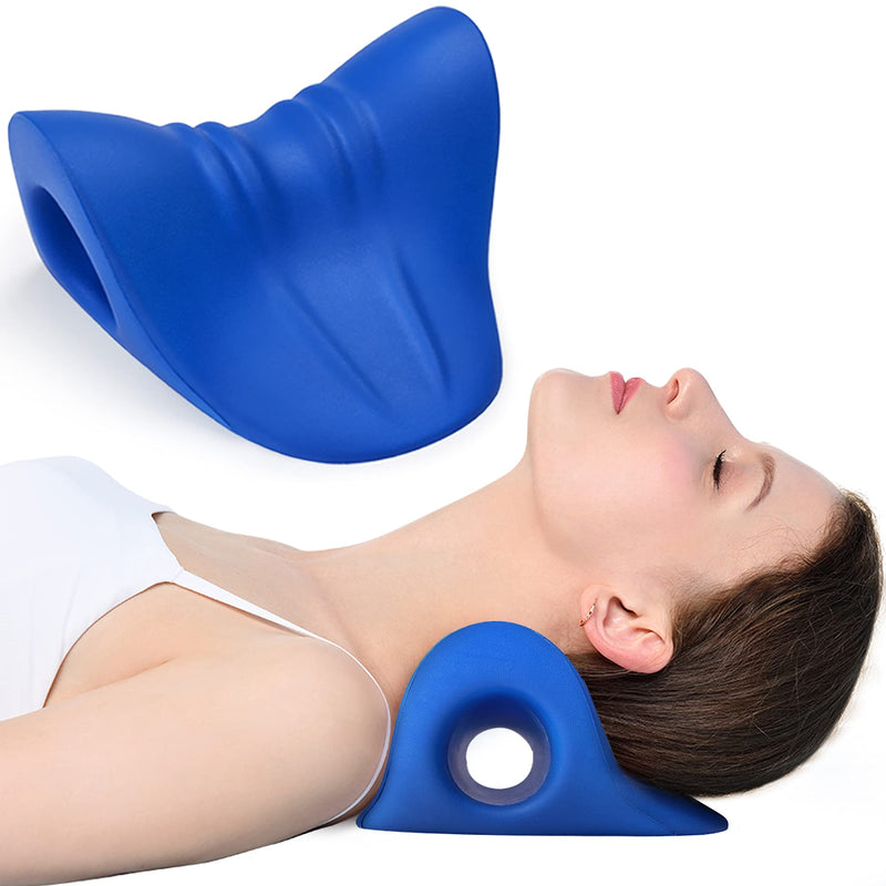 Neck and Shoulder Relaxer, Cervical Traction Device for TMJ Pain Relief and Cervical Spine Alignment, Chiropractic Pillow Neck Stretcher O-shape Navy Blue 8.6 X 8.3 X 5 Inch - NewNest Australia