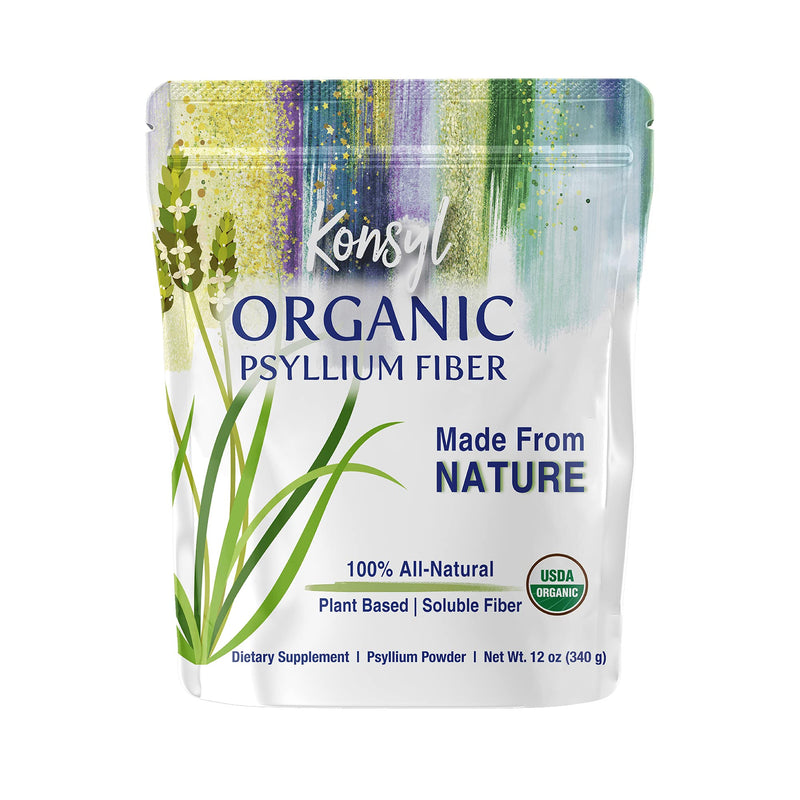 Konsyl Organic Psyllium Fiber - USDA Certified Psyllium Husk Daily Fiber Supplement Powder - All Natural Soluble Fiber, Gluten-Free & Sugar-Free - Perfect for Keto & Baking - 1 Pack - 340g Gusset Bag - NewNest Australia