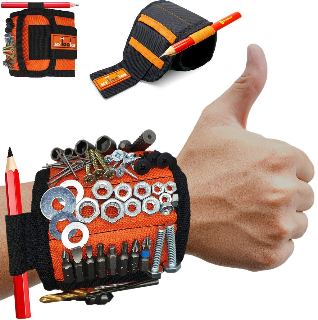 MyToolOn Magnetic Wristband with 20 Strong Magnets for Holding Screws, Nails, Drill Bits Best Unique Tool Gift for Men, Father Dad, DIY Handyman, Husband, Boyfriend, Him, Women 2 pack orange+black - NewNest Australia