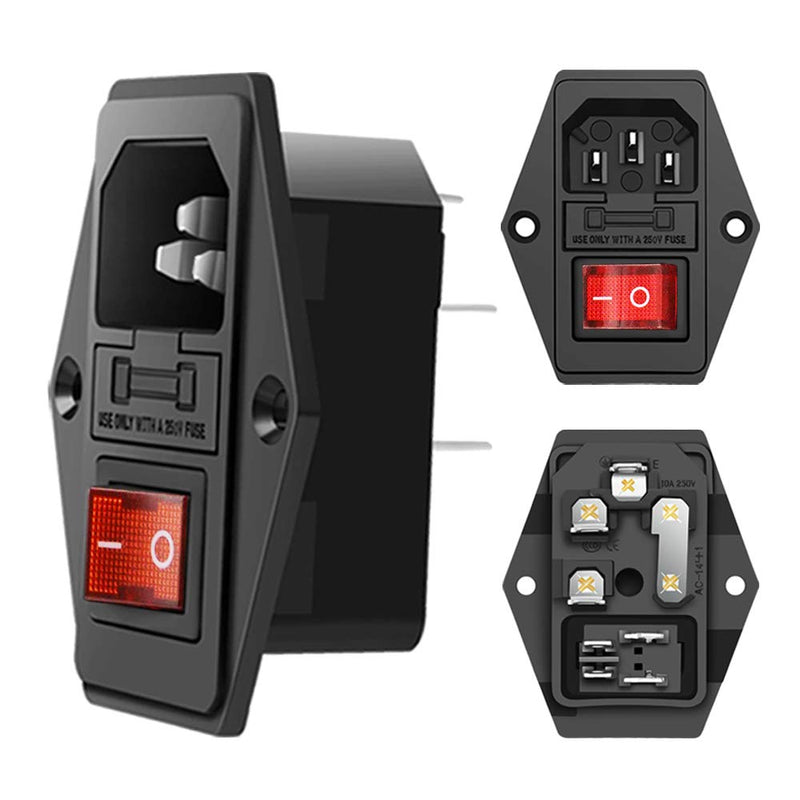 Module Plug,10A Fuse Switch Male Power Socket,Adapter Power Connector,3 Pins Inlet Power Socket,Black,Red Button,AC 250V 10A IEC 320 C14 3 Pieces - NewNest Australia
