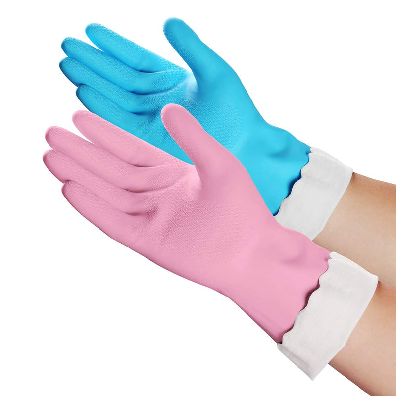 Household Cleaning Gloves - Reusable Kitchen Dishwashing Gloves with Latex Free, Cotton lining, Waterproof, Non-Slip (Medium, 2 Pairs) Medium (2 Pair) Blue+pink - NewNest Australia