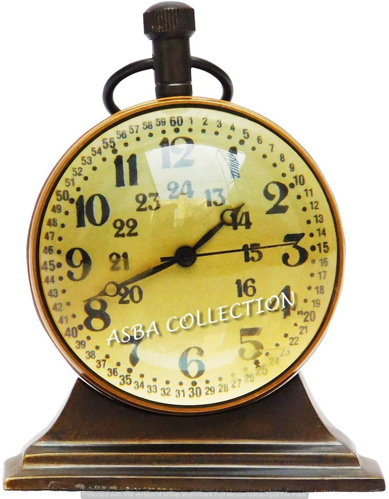 NewNest Australia - JD'Z COLLECTION Desk and Shelf Clocks, Antique Round Table Clock Bedside Vintage Desk Clock, for Study Table Office Bedroom Kitchen with Ivory White Dial - (Brass Finish) 3.5 Inches 