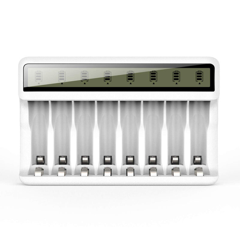 POWEROWL 8 Bay AA AAA Battery Charger with LCD Display (USB Quick Charging, Independent Slot) for Ni-MH Ni-CD Rechargeable Batteries - NewNest Australia