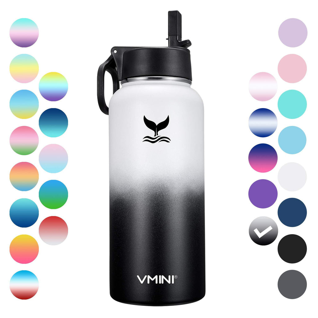 NewNest Australia - Vmini Water Bottle with New Wide Handle Straw Lid, Wide Mouth Vacuum Insulated 18/8 Stainless Steel, 32-40 oz Orcas 32oz 