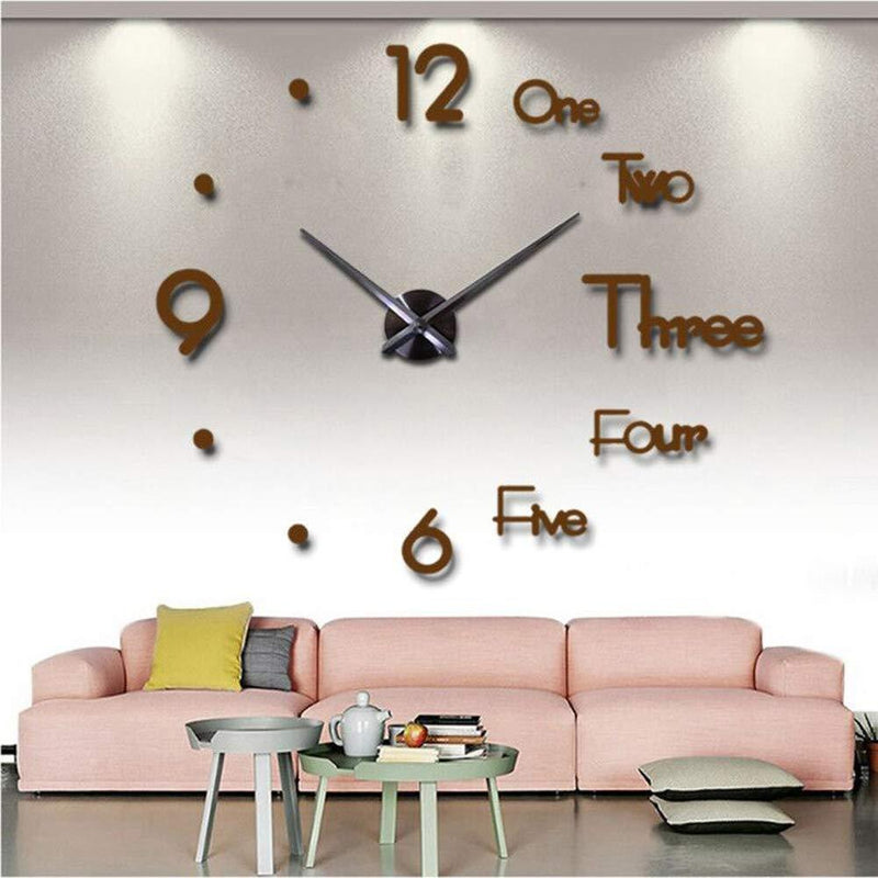 NewNest Australia - Large 3D Frameless Wall Clock Stickers DIY Wall Decoration for Living Room Bedroom Office (Coffee) Coffee 