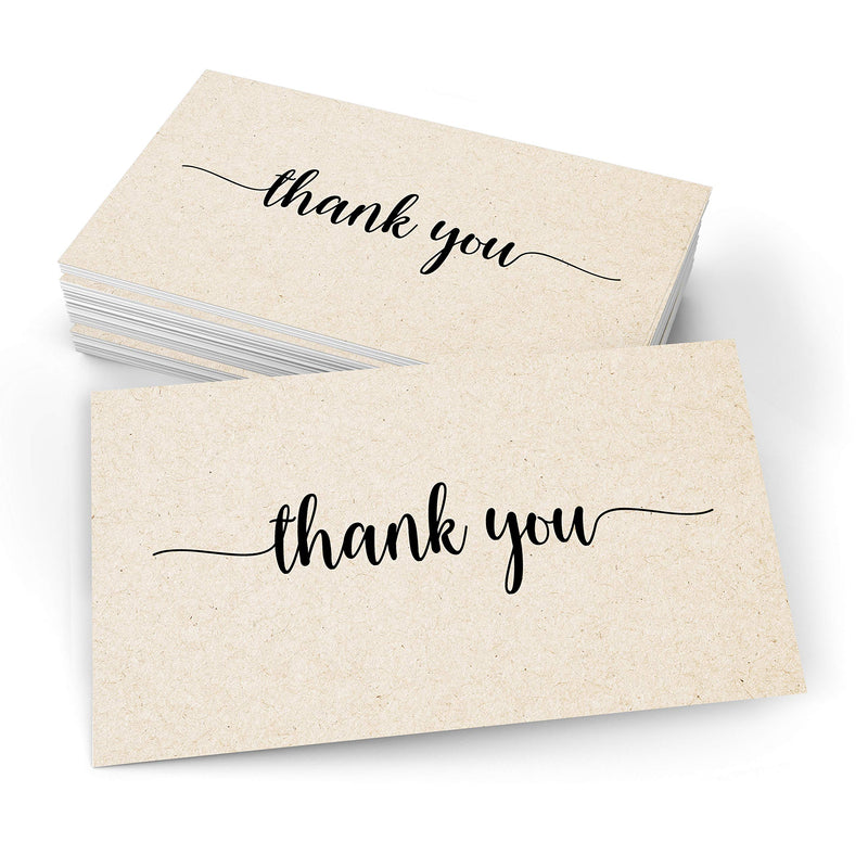 321Done Thank You Note Cards (Set of 50) 3" x 5" - Blank on Back - Made in USA, Cute Modern Script Kraft Tan Thick Cardstock, Small Small (3 x 5 inches) No Envelopes - Blank on Back - NewNest Australia