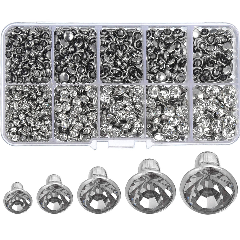 500 Sets Cz White Clear Crystal Rivets Rapid Rhinestone Silver Color Stud Rivets fit for DIY Leather-Craft and Garment (Mixed 01) Mixed 01 - NewNest Australia