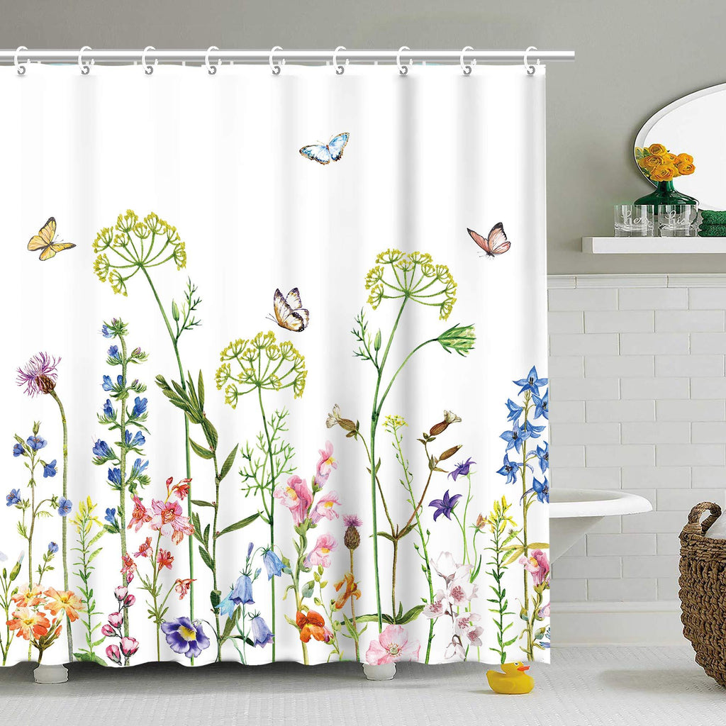 Stacy Fay Floral Shower Curtain for Bathroom Butterfly Fabric Bathroom Curtains Set with Hooks Colorful Flowers Bathroom Decor (72x72) 72x72 - NewNest Australia