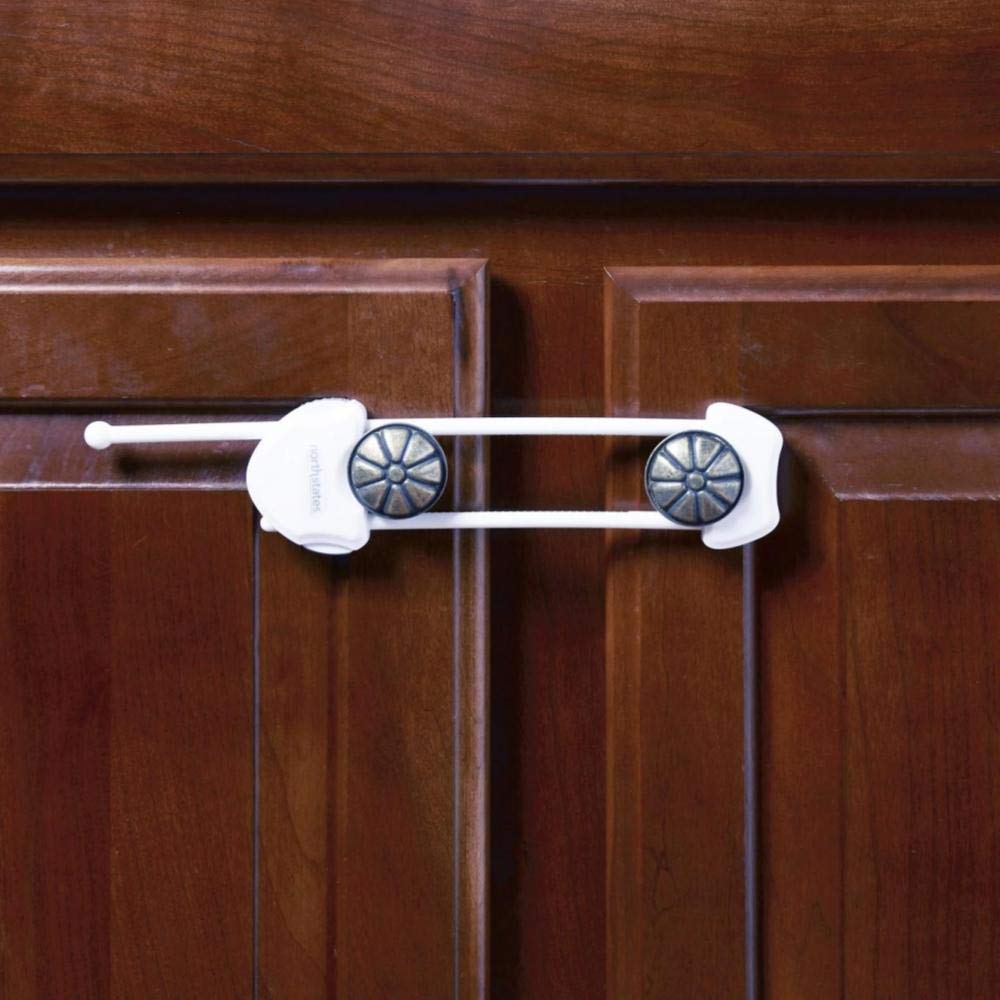 Toddleroo by North States Large Sliding Cabinet Locks | Keep Side by Side cabinets Safely & securely Closed | Works on Cabinet Handles up to 4.5" Apart | Baby proofing with Confidence (2-Pack, White) - NewNest Australia