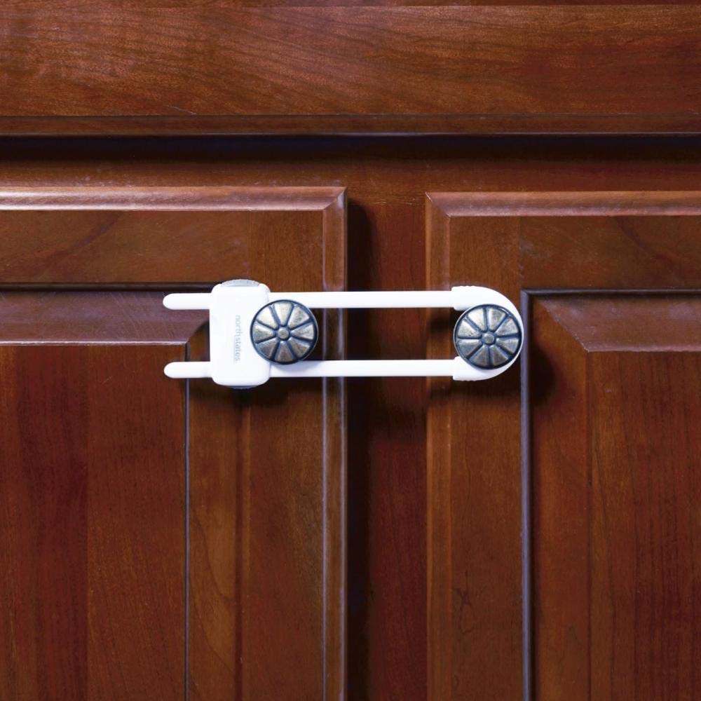 Toddleroo by North States Sliding Cabinet Locks | Keep Side by Side cabinets Safely and securely Closed | Works on Cabinet Handles up to 4.5" Apart | Baby proofing with Confidence (3-Pack, White) - NewNest Australia