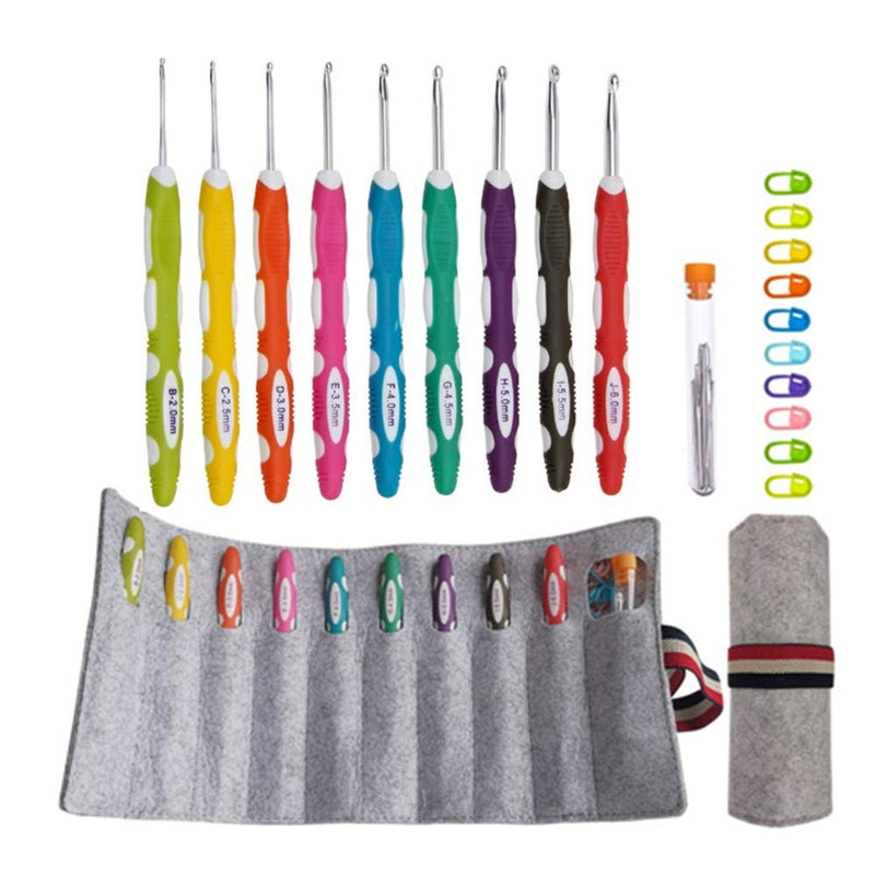 Ergonomic Crochet Hooks with Roll Felt Bag, Crochet Hooks Set for Arthritic Hands, Size from B to J - NewNest Australia