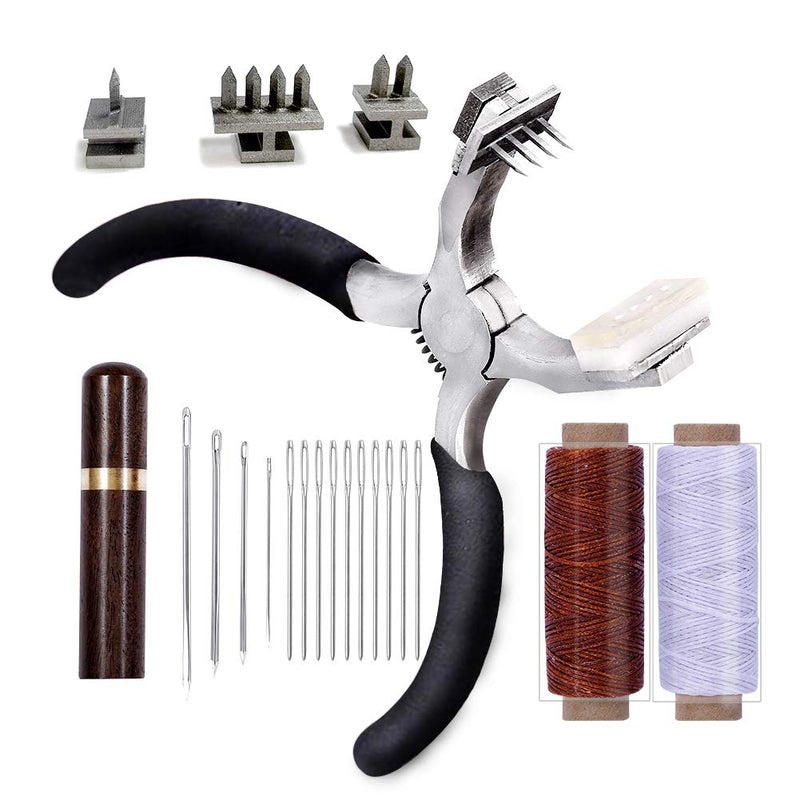 Stitching Hole Punch BUTUZE, 4mm Silent Rhombus Leather Hand Pliers with Leather Needle, Wooden Needle Case, Waxed Thread for Belts, Straps, Saddles, Shoes, Fabric DIY Black - NewNest Australia