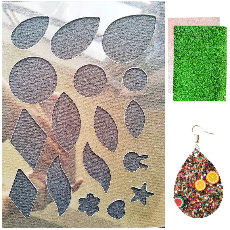 SHUANGART Reusable Earrings Making Template, Plastic Cutting Stencil for DIY Jewelry Making, Can Make Plenty of Faux Leather Earrings, Contains 2 Pcs Faux Leather Sheets(Random Colors) - NewNest Australia