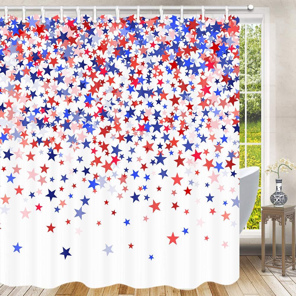 American Flag Shower Curtain, President's Day Colorful Stars Independence 4th of July Blue and Red Stars American Patriot Bathroom Shower Curtain Sets, Fabric Shower Curtain Hooks Include, 70 in - NewNest Australia