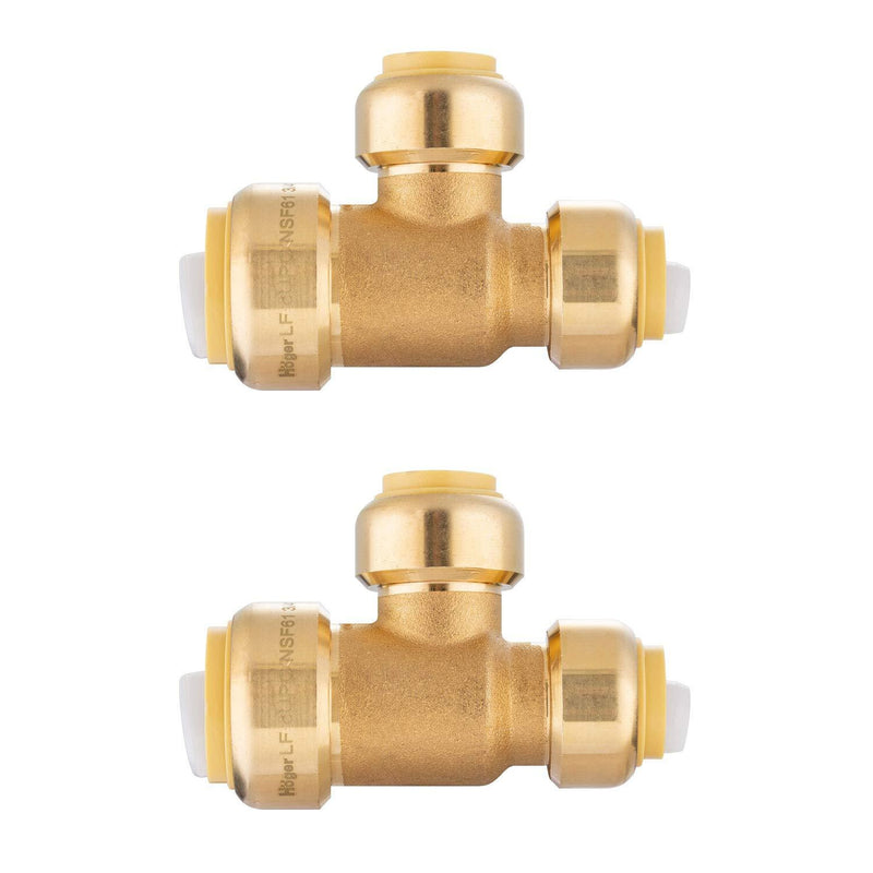 (Pack of 2)EFIELD Hoger 3/4"x 1/2" x1/2" Tee Push-Fit Fitting to Connect Pex, Copper, CPVC, No-Lead Brass 2 Pieces - NewNest Australia