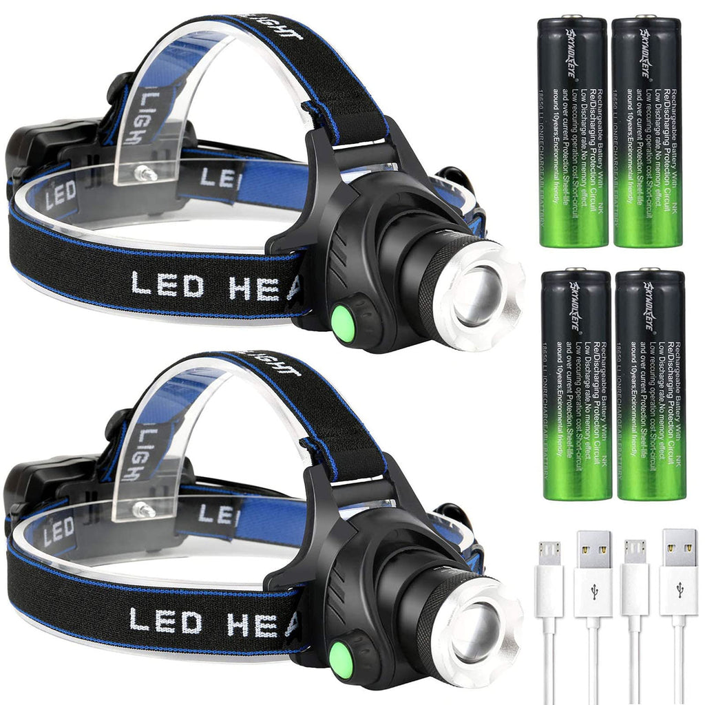 2Pcs Rechargeable Headlamp Flashlight Led Headlamp +4Pcs 18650 Battery Zoomable Adjustable 3 Modes Waterproof Headlight Perfect for Camping Running Outdoor Headlamps for Adults and Kids - NewNest Australia