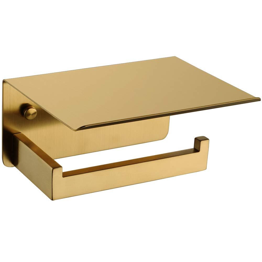 Toilet Paper Holder with Shelf Brushed Gold, APLusee SUS 304 Stainless Steel Modern Bathroom Accessories Tissue Roll Dispenser Storage - NewNest Australia