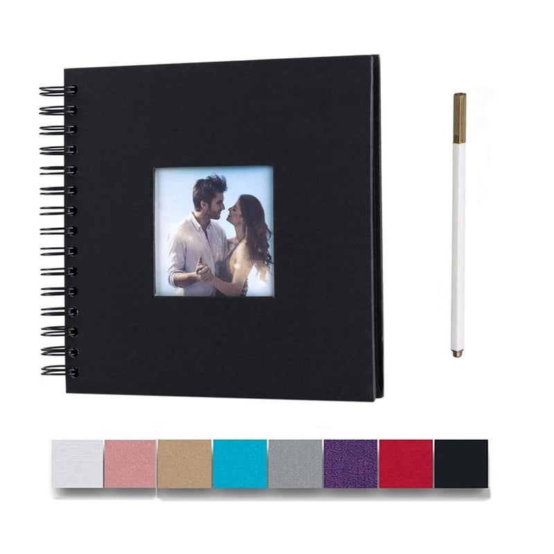 8 x 8 Inch Small DIY Scrapbook Photo Album with Cover Photo 80 Pages Hardcover Craft Paper Photo Album for Guest Book, Anniversary, Valentines Day Gifts (Black, 8 x 8 inch) Black - NewNest Australia
