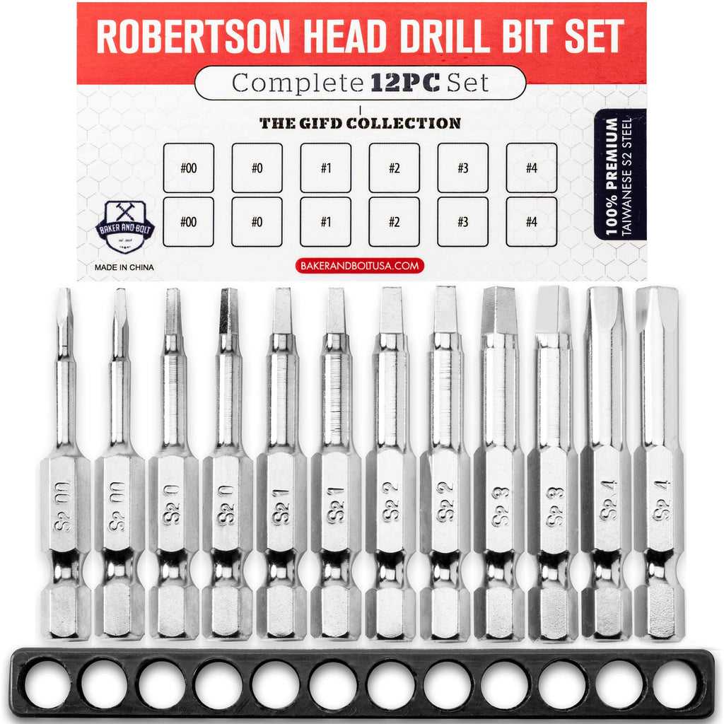 Robertson Square Drill Bit Set (PREMIUM Complete 12pc Set) /w Storage Case and Bit Holder - Hex Shank Magnetic Bit Set - THE GIFD COLLECTION - Fortified S2 Steel - Long 2in Heads for Drills - NewNest Australia