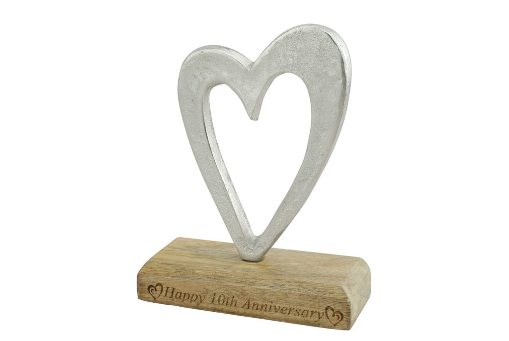 NewNest Australia - 10th Anniversary Rustic Metal Heart Decoration – Free Standing Aluminium & Wooden Decoration (hssanni-10) 