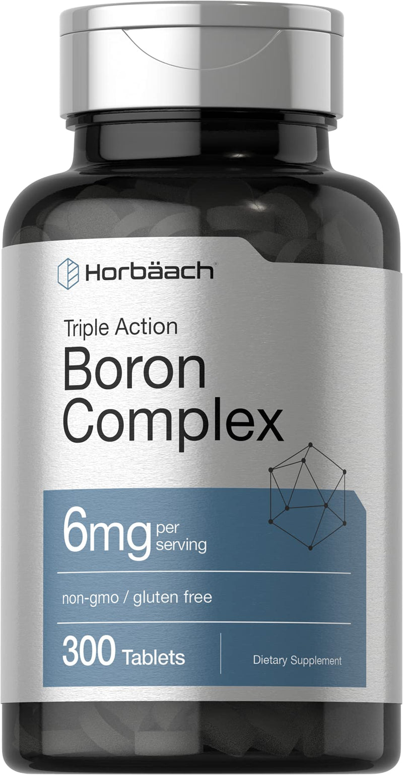 Triple Boron Complex 6 mg Supplement | 300 Tablets | Vegetarian, Non-GMO & Gluten Free | Triple Action Boron Citrate, Boron Glycinate, Boron Asparate | by Horbaach - NewNest Australia