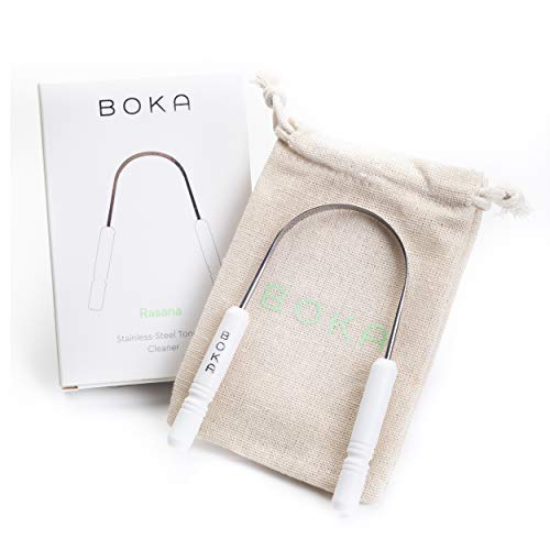 Boka Rasana Stainless- Steel Tongue Cleaner with Linen Travel Pouch | Remove Tongue Buildup | Freshen Breath - NewNest Australia