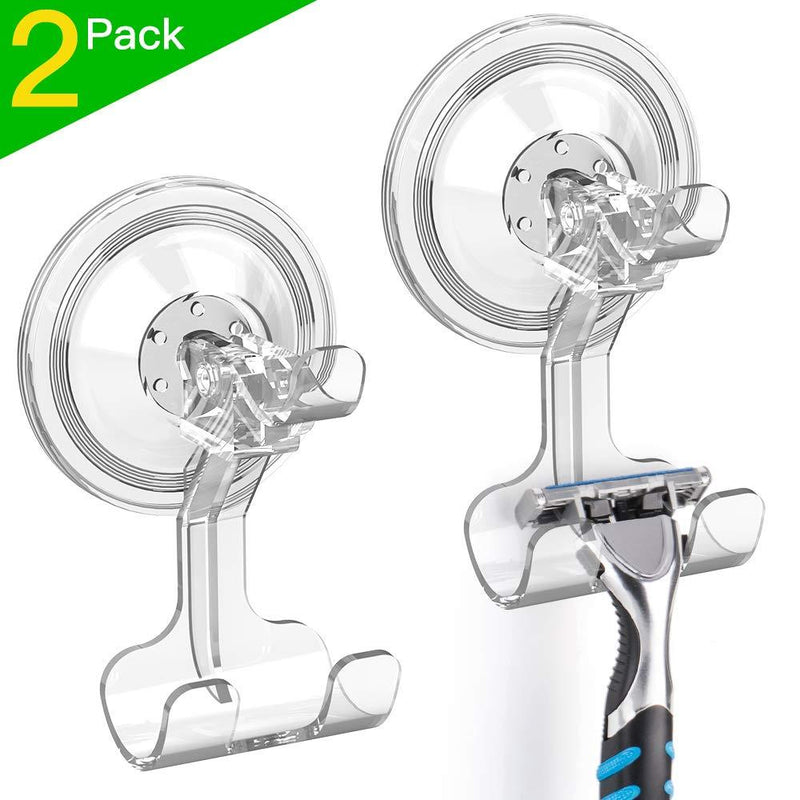 NewNest Australia - LUXEAR Shower Suction Hooks, 2 Pack Suction Hooks Removable and Reusable Razor Hook for Shower Waterproof Powerful Vacuum Suction Cup Hook Holder for Towel Bathrobe Loofah Hooks for Bathroom & Kitchen 