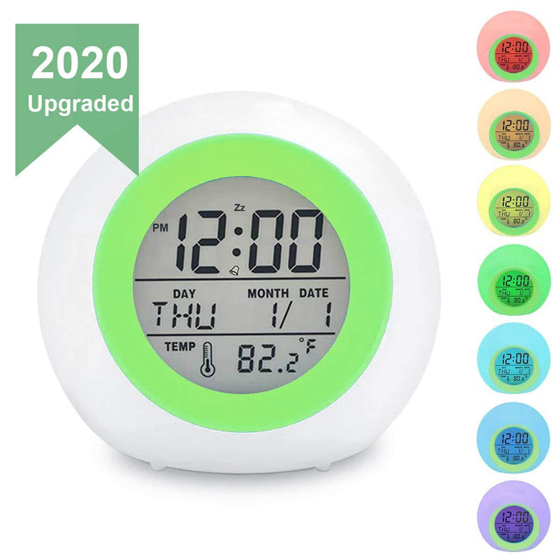 NewNest Australia - TooTa Kids Digital Alarm Clock, 7 Color Night Light, Snooze, Temperature Detect for Toddler, Children Boys and Girls, Students to Wake up at Bedroom, Bedside, Batteries Operated Green 
