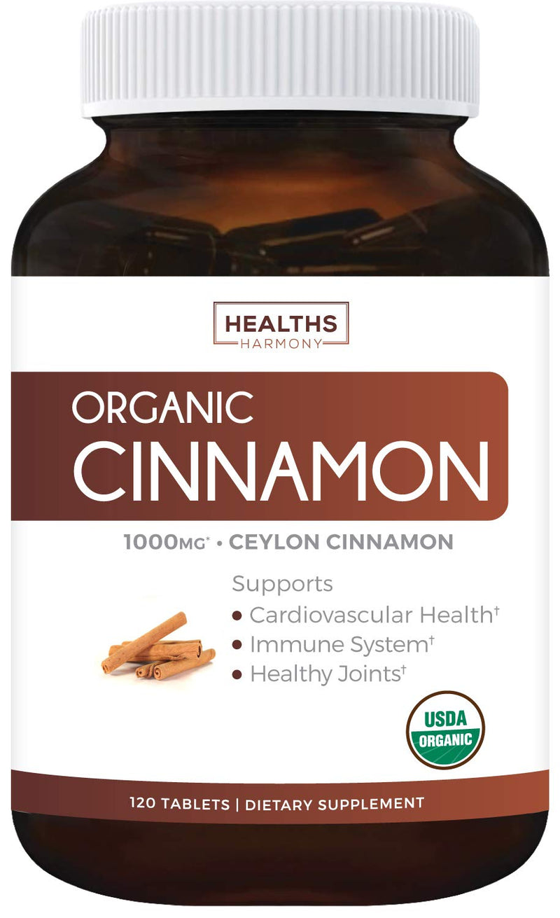 USDA Organic Ceylon Cinnamon (120 Tablets) 1000mg per Serving - Cinnamon Bark Supplement for Natural Support - No Powder, Capsules or Pills - NewNest Australia