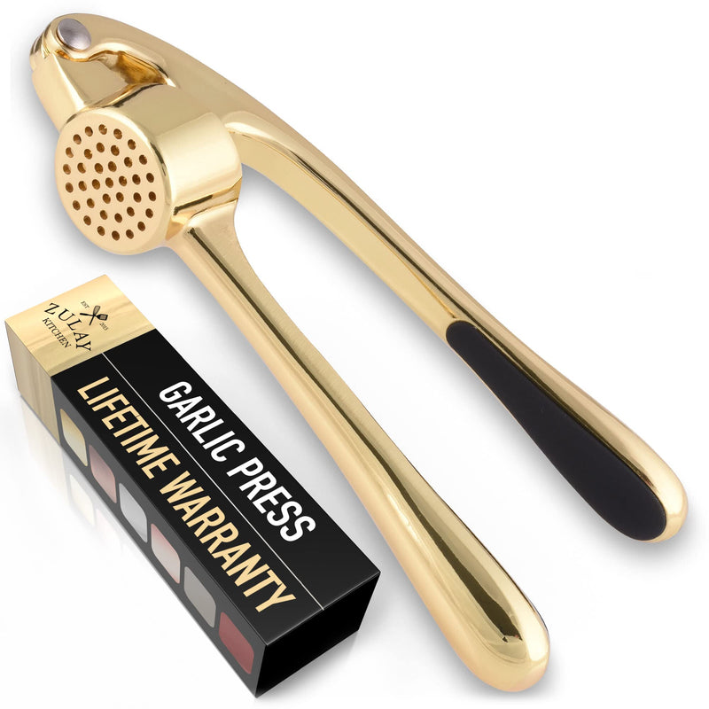 Zulay Kitchen Garlic Press With Soft, Easy To Squeeze Ergonomic Handle - Garlic Mincer Tool With Sturdy Design Extracts More Garlic Paste - Easy To Clean Garlic Crusher And Ginger Press (Gold) Gold - NewNest Australia
