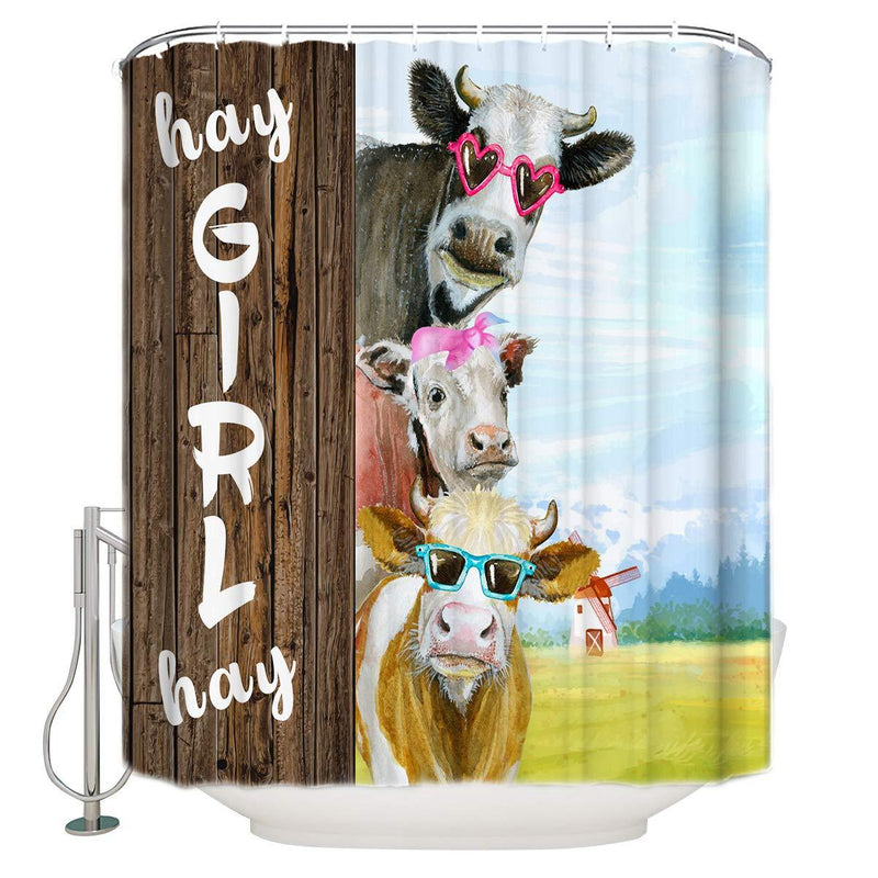 ZOE GARDEN Shower Curtain Set with Hook 36" x 72", Cows Wear Sunglass Sticking Their Heads Out of The Wood | Bathroom Decor Waterproof Polyester Fabric Bathroom Accessories Bath Curtain 36*72IN=91*183CM Cattlezgn6622 - NewNest Australia