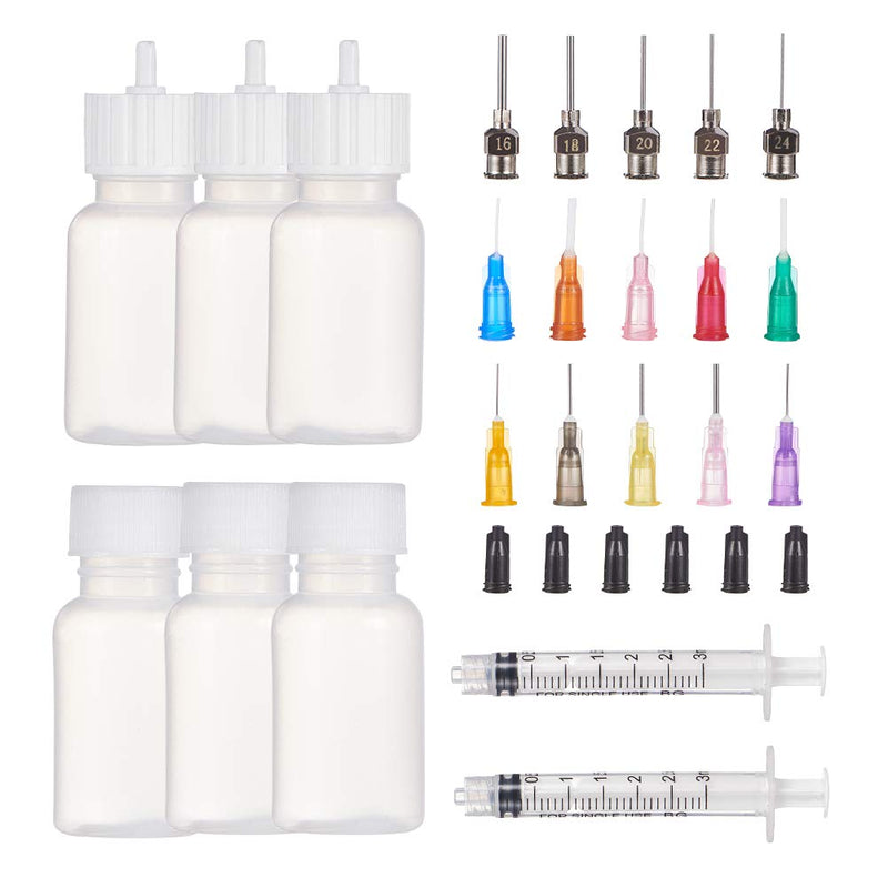 BENECREAT 6 Packs 1oz DIY Precision Tip Applicator Bottles 15PCS Stainless Steel PP Blunt Needle Tips, 6PCS Stoppers, 2PCS Syringe for Quiling Glue Work 1 Ounce 10 Bottles & 15 Needle Tips - 1 Ounce - NewNest Australia
