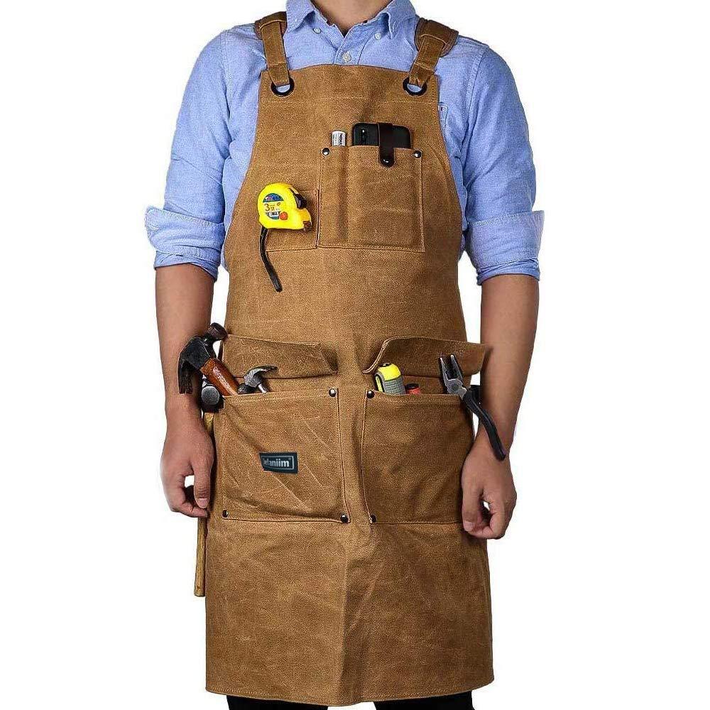 Waxed Canvas Shop Apron for Men & Women.Woodworking Aprons Heavy Duty Work Apron with Pockets. Big Bulk Tool Apron with Adjustable Cross-Back Strap.Adjustable S to XXL (Brown) - NewNest Australia