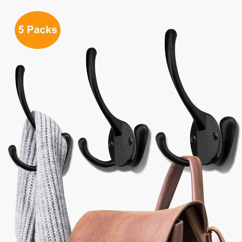 NewNest Australia - Wall Mounted Coat Hooks 5 Pack Heavy Duty Black Hardware Robe Hooks Decorative for Single Hanging Coats Towel Cubicle Classroom Kitchen Bath Backpack Hat Hook 