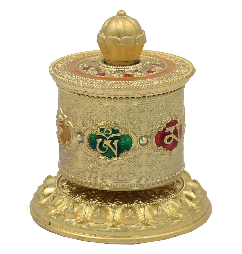 NewNest Australia - DharmaObjects Tibetan Prayer Wheel Premium Quality Solid Brass Heavy Duty Table Top Om Mani Padme Hum (Medium Gold) Medium Gold 