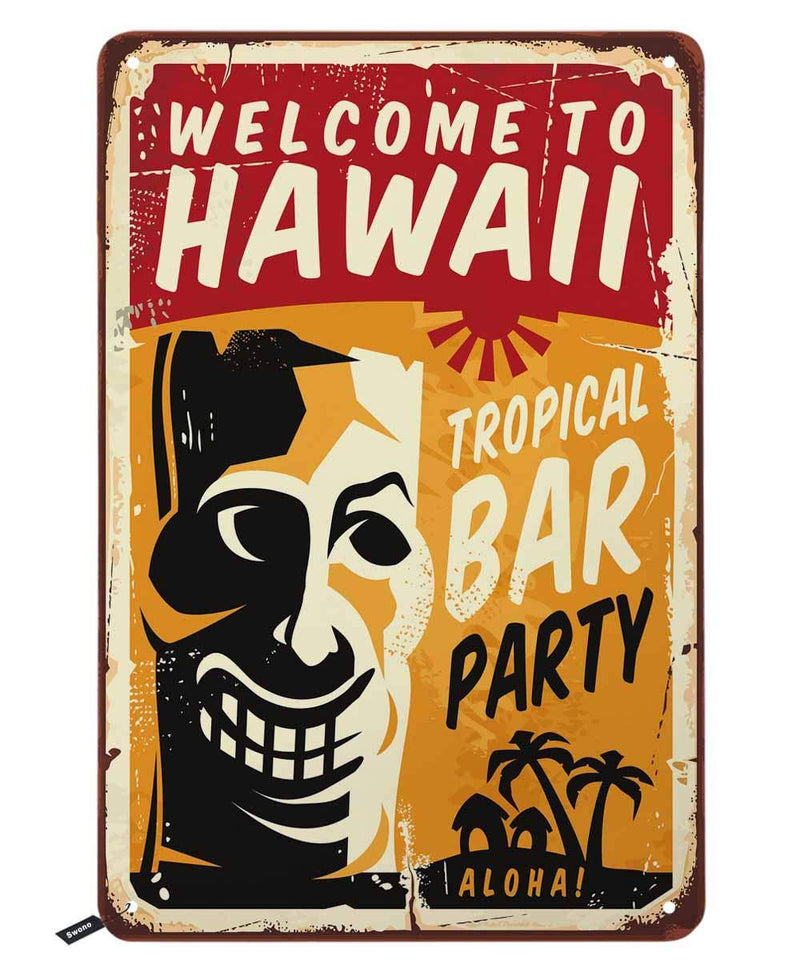 NewNest Australia - Swono Welcome to Hawaii Tin Signs,Funny Tiki with Letter Tropical Bar Party Vintage Metal Tin Sign for Men Women,Wall Decor for Bars,Restaurants,Cafes Pubs,12x8 Inch 