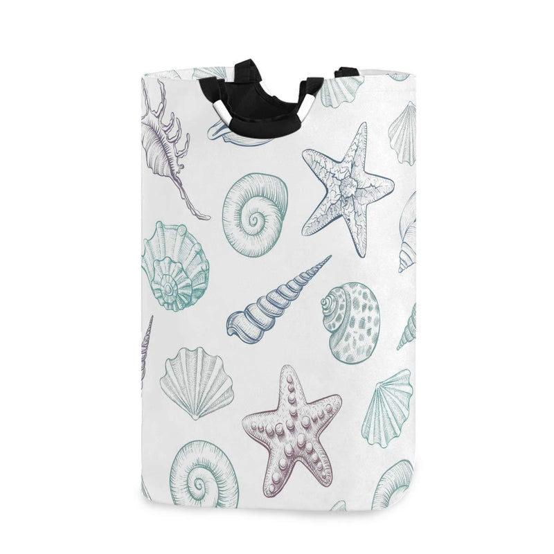 NewNest Australia - Shell Stars Coastal Starfish Seashell Large Laundry Basket Ocean Creature Collapsible Laundry Hamper with Handles Waterproof Durable Clothes Washing Bin Dirty Baskets Storage for Home College Dorm Ba A Lot Starfish 