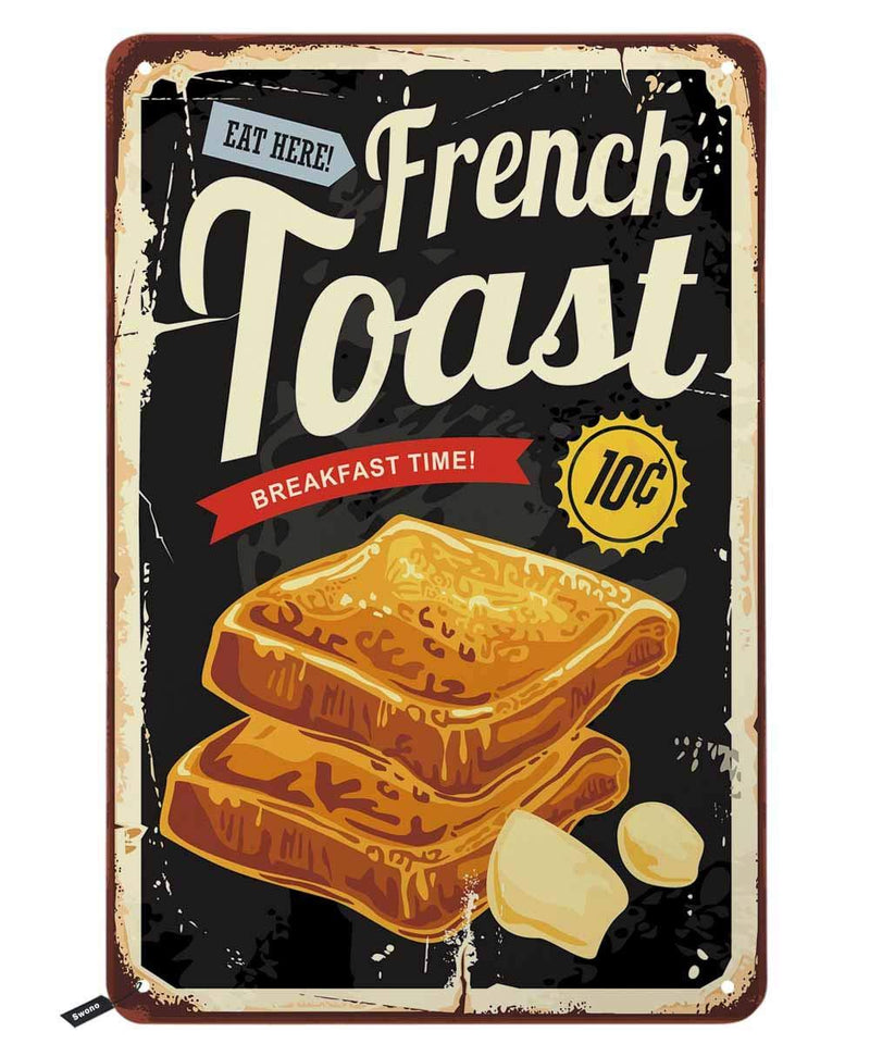 NewNest Australia - Swono French Toast Restaurant Tin Signs,Breakfast Graphic on Old Metal Background Vintage Metal Tin Sign for Men Women,Wall Decor for Bars,Restaurants,Cafes Pubs,12x8 Inch Multi T70 