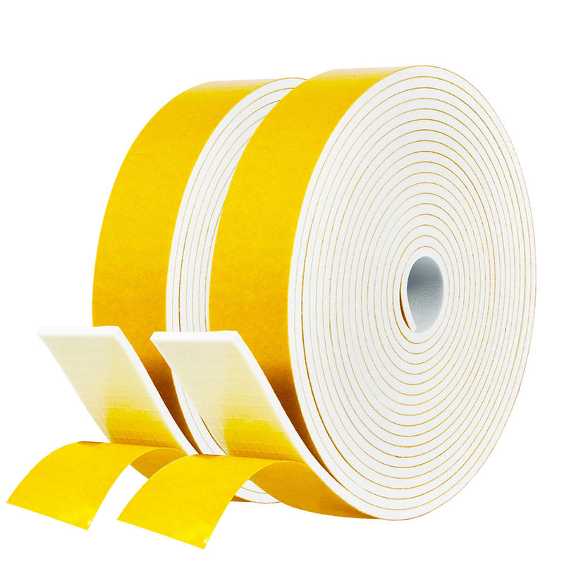 fowong White Foam Sealing Weather Stripping- 2 Rolls, 1 Inch Wide X 1/8 Inch Thick, Window Seal Door Frame Insulation Closed Cell High Density Wide Adhesive Foam Tape, 15 Ft X 2, Total 30 Feet 1in * 1/8in - NewNest Australia