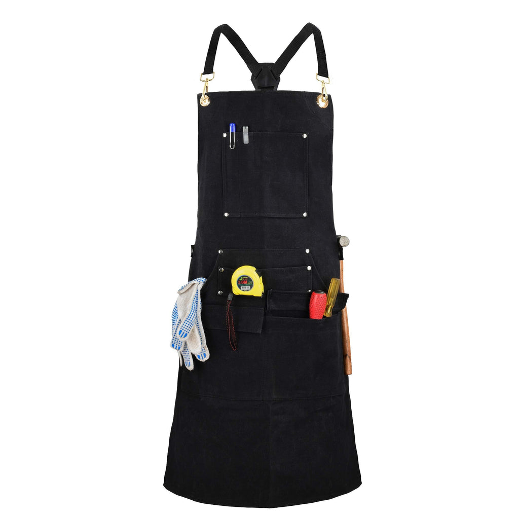 Woodworking Shop Apron with 10 Pockets FR Waxed Canvas Work Apron - Flame Retardant - Adjustable M to XXXL for Men & Women, Black - NewNest Australia