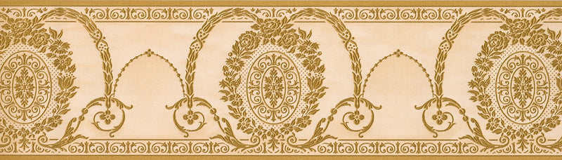 Concord Wallcoverings Vintage Wallpaper Border Featuring Golden Damask Vine Pattern, Colors White and Gold, Size 7 Inches by 15 Feet 48741P - NewNest Australia