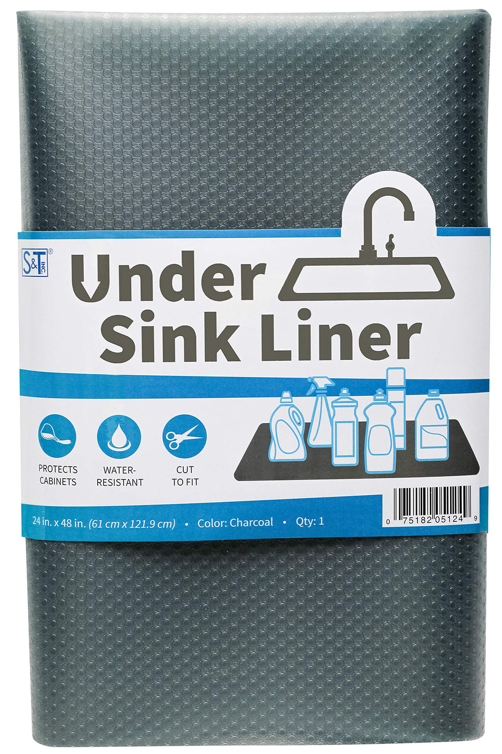 NewNest Australia - S&T INC. 512401 Plastic Under Sink Mat Shelf Liner, Non-Adhesive and Waterproof Cut to Fit for Kitchen and Bathroom, 24 Inch x 48 Inch, Charcoal 