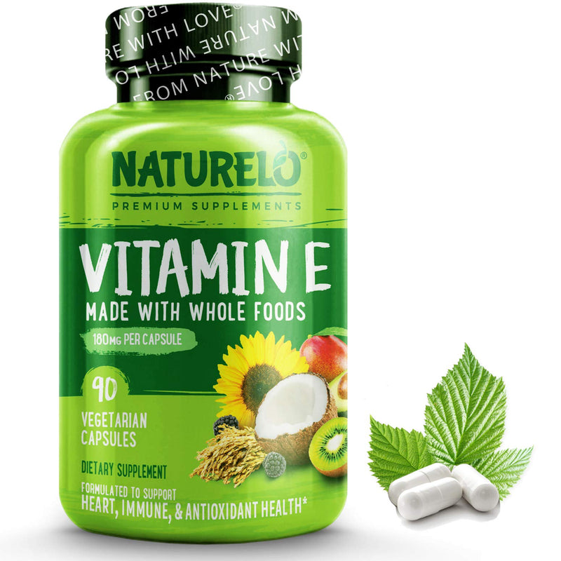 NATURELO Vitamin E - 180 mg (300 IU) of Natural Mixed Tocopherols from Organic Whole Foods - Supplement for Healthy Skin, Hair, Nails, Immune & Eye Health - Non-GMO, Soy Free - 90 Vegan Capsules 90 Count (Pack of 1) - NewNest Australia