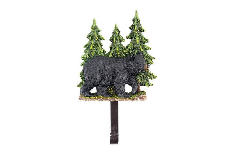 NewNest Australia - Comfy Hour Resin Decorative Black Bear in Forest Single Clothes Metal Hook Wall Hanger 