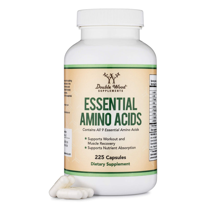 Essential Amino Acids - 1 Gram Per Serving Powder Blend of All 9 Essential Aminos (EAA) and all Branched-Chain Aminos (BCAAs) (Leucine, Isoleucine, Valine) 225 Capsules by Double Wood Supplements - NewNest Australia