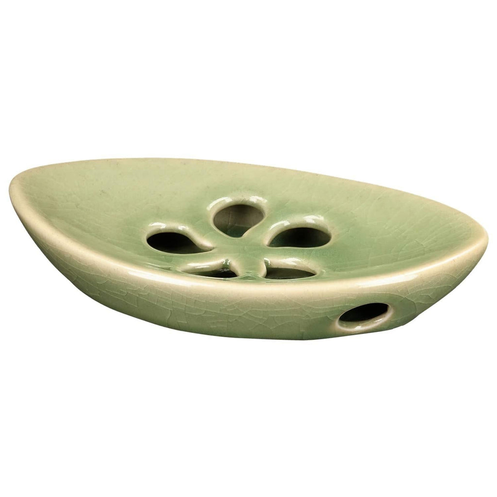 MAKOLO Ceramic Soap Dish Holder Double Layer Flora Hole with Self Draining Tray Sponge Portable Handcraft Ornament Decor Gift for Shower Bathroom Kitchen Countertop Bath Tub (Green No.1) Green - NewNest Australia