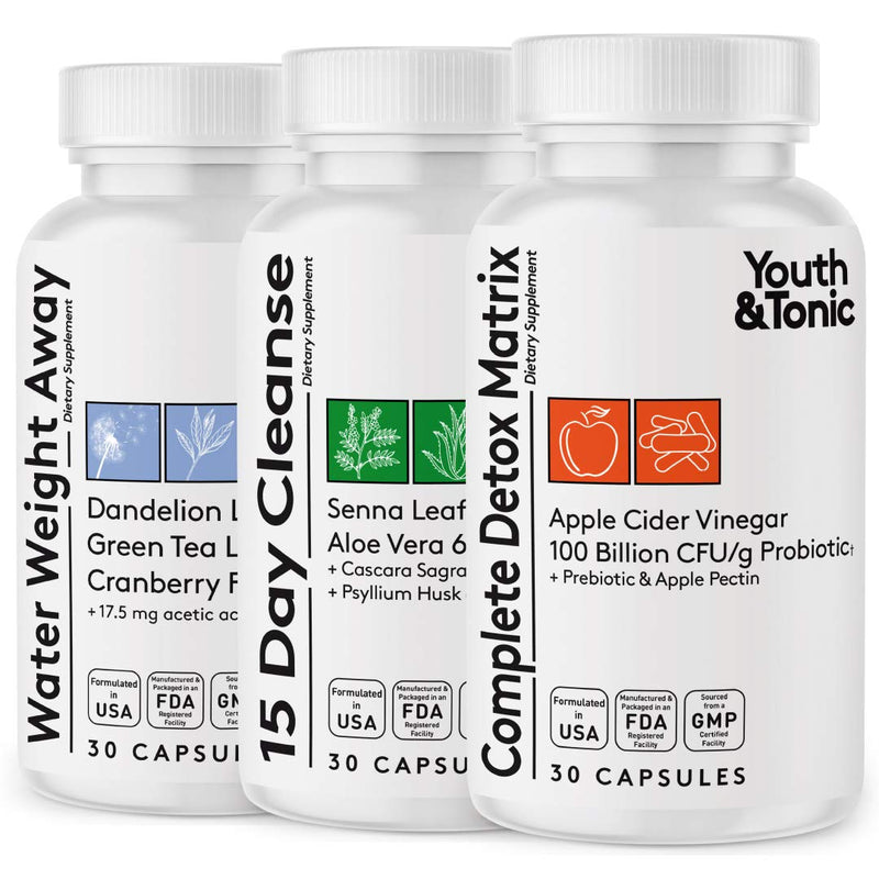 3pk Detox Cleanse Kick Off Weight Management | Colon Cleanser + Water Loss Pills w Dandelion + ACV Full Body Detox + Probiotics | Flat Stomach & Waist Line Reduction|Restart Metabolism Bloating Relief - NewNest Australia